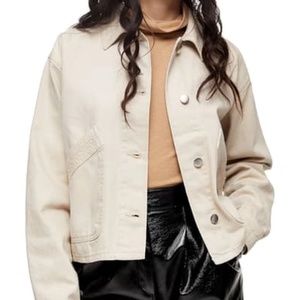 TOPSHOP Boxy Crop Shirt Jacket In Cream